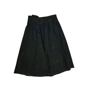 Sue Stemp Black Silk Embroidered Floral Y2K Designer A-Line Midi Skirt, Size 4